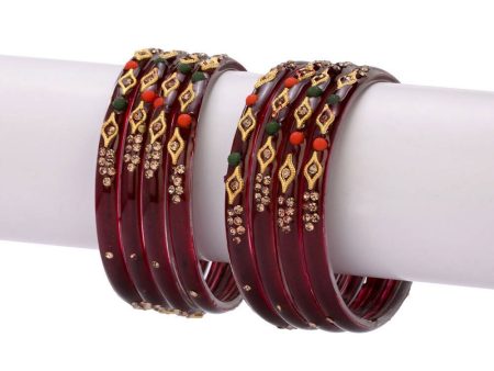 Afast Designer Fancy Party Bangle  Kada Set, Maroon, Glass, Pack Of 8 Fashion