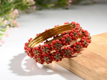 Afast Designer Fancy Party Bangle  Kada Set, Red, Metal, Pack Of 2 Online now