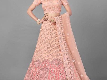 Myra Peach Heavy Embroidered Soft Net Bridal Beautiful Lehenga For Cheap