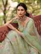 Myra Pista Green Organza Embroidered Lehenga For Cheap