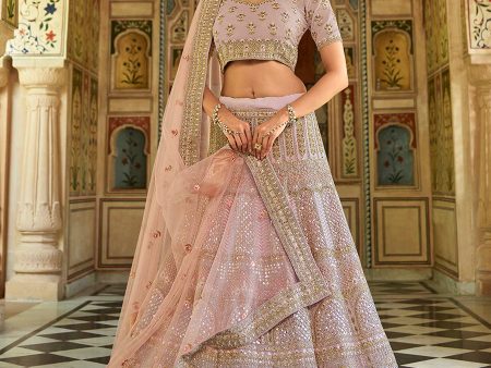 Myra Pink Organza Embroidered Lehenga For Sale