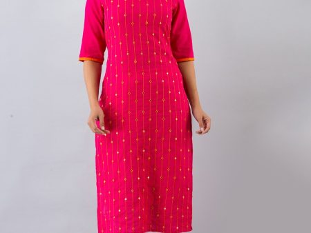 HERE&NOW Pink & White Geometric Embroidered Mirror Work Kurta with Palazzos Online now