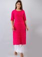 HERE&NOW Pink & White Geometric Embroidered Mirror Work Kurta with Palazzos Online now