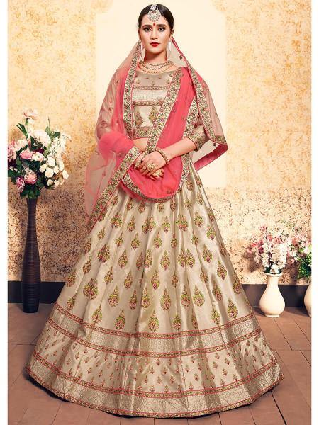 Myra Tortila Brown Satin Embroidered Lehenga Online