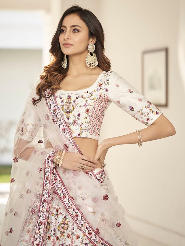 Myra White Heavy Embroidered Designer Lehenga Discount