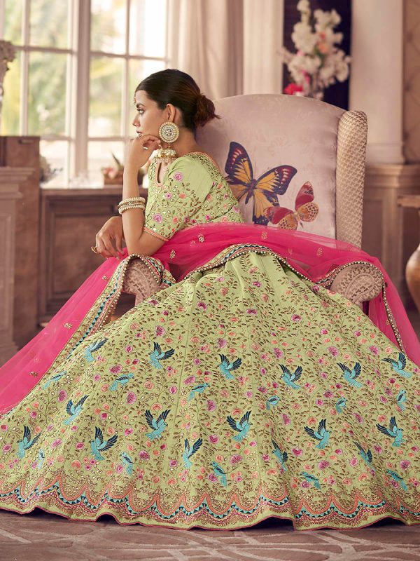 Myra Pista Green Art Silk Heavy Embroidered Lehenga Supply