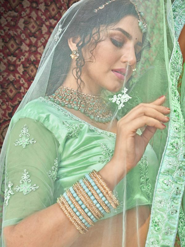 Myra Sea Green Heavy Embroidered Net Lehenga Online Sale