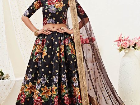 Myra Black Floral Print Embroidered Designer Lehenga Online Sale