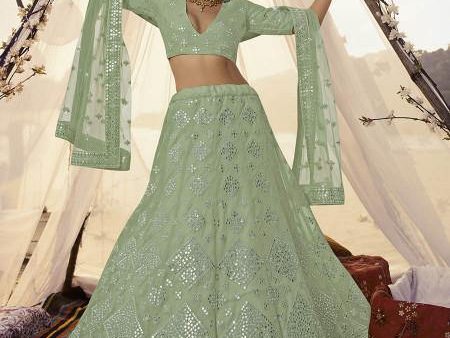 Myra Pista Embroidered Organza Bridal Lehenga Online Sale