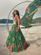 Myra Rama Green Organza Printed & Embroidered Lehenga For Cheap