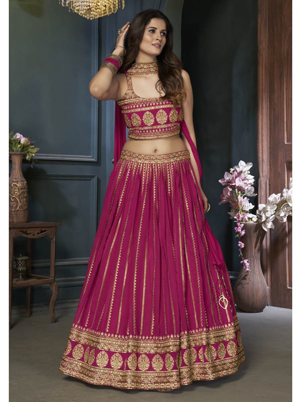 Myra Pink Georgette Embroidered Designer Lehenga For Discount