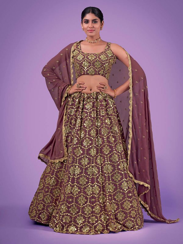 Myra Lilac Georgette Embroidered Designer Lehenga Cheap