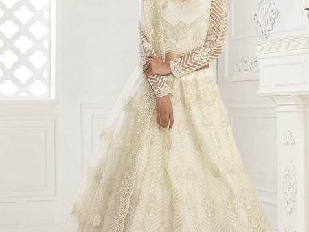 Myra Off White Heavy Embroidered Net bridal Lehenga features For Cheap