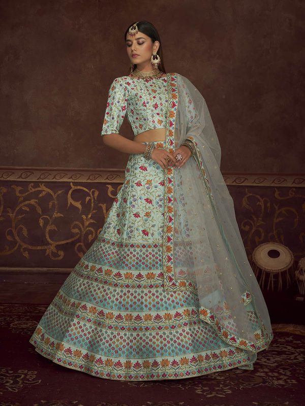 Myra Sky Art Silk Embroidered Designer Lehenga Sale