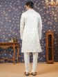 House of Pataudi Men Off White Geometric Embroidered Mirror Work Kurta on Sale