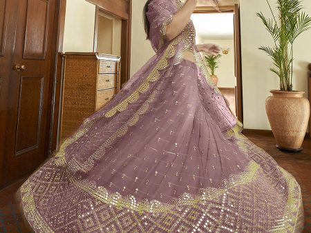 Myra Mauve Georgette Embroidered Lehenga For Cheap