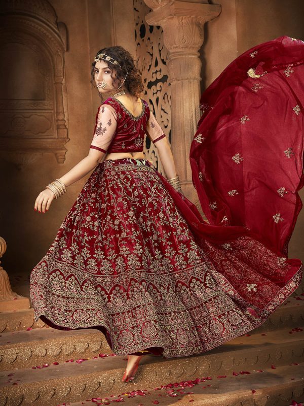 Myra Maroon Ocean Heavy Embroidered Net Lehenga Discount