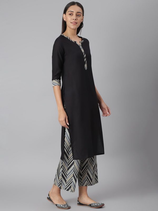 Khushal K Women Black & Grey Printed Kurta with Palazzos For Sale