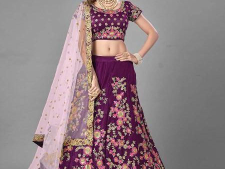 Myra Purple Heavy Embroidered Satin Velvet Bridal Lehenga Supply