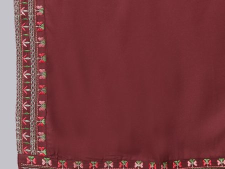 Khushal K Women Burgundy Floral Yoke Design Panelled Kurta with Trousers Cheap