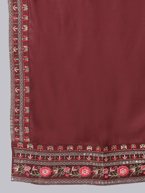 Khushal K Women Burgundy Floral Yoke Design Panelled Kurta with Trousers Cheap