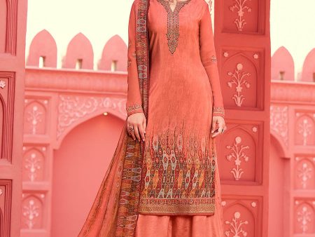 Myra Peach Digital Print French Crepe Palazzo Suit For Discount