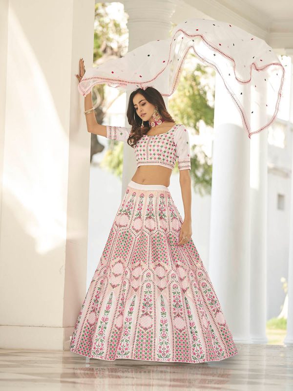 Myra White Heavy Embroidered Designer Lehenga For Cheap