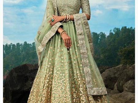 Myra Pastel Green Art Silk Lehenga on Sale