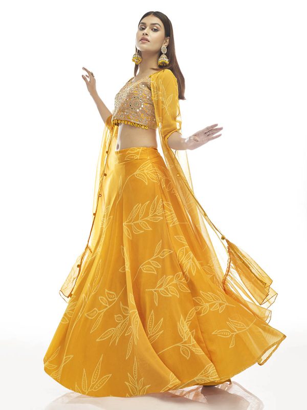 Myra Musturd Organza Embroidered Designer Lehenga on Sale