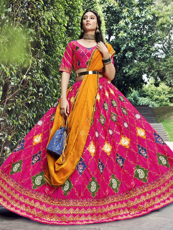 Myra Rani Pink Silk Embroidered Designer Lehenga Choli Online Sale