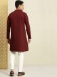 House of Pataudi Men Maroon Solid Straight Kurta For Cheap