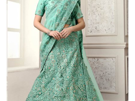 Myra Sea Green Net Heavy Embroidered Lehenga Choli Hot on Sale