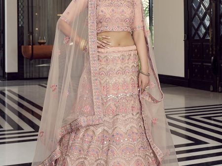 Myra Peach Organza Floral Print Embroidered Designer Lehenga Online