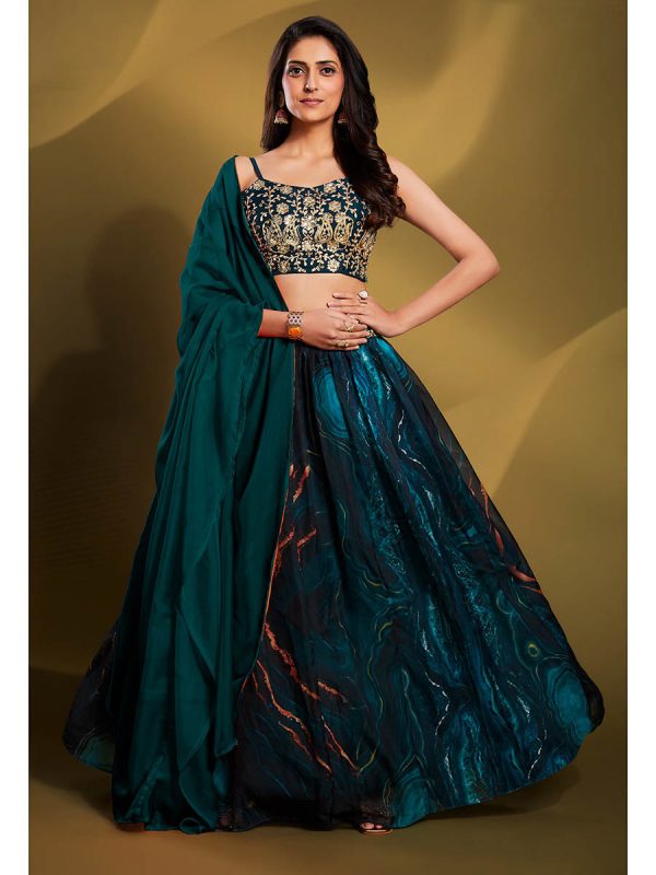 Myra Teal Art Silk Embroidered Designer Lehenga Online now