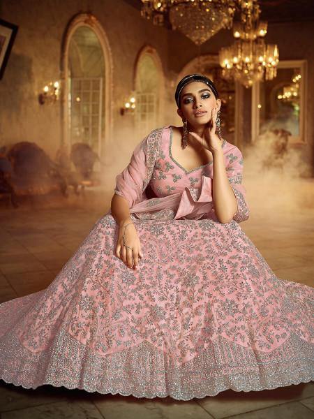 Myra Pink Soft Net Heavy Embroidered Lehenga Discount