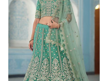 Myra Turquiose Organza Embroidered Lehenga For Discount