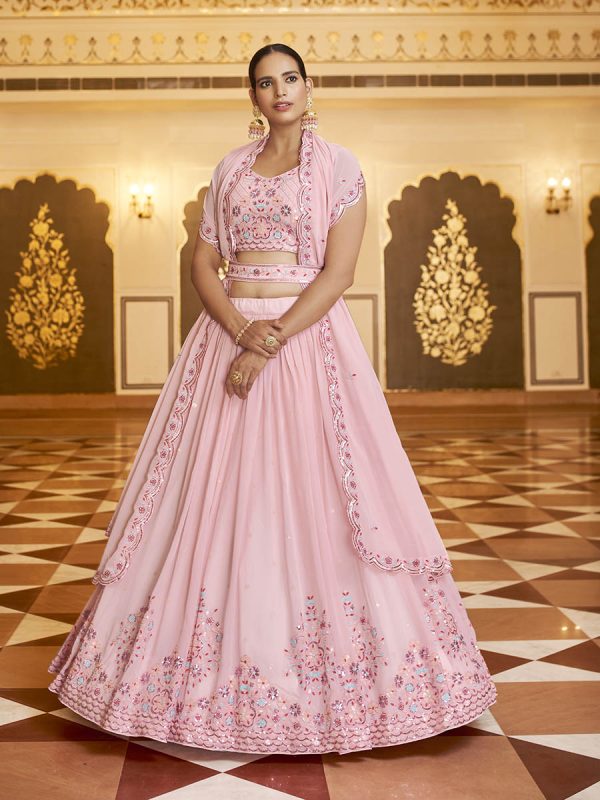 Myra Pink Gorgette Embroidered Designer Lehenga Choli Sale