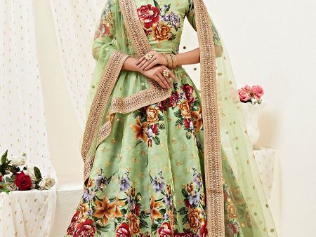 Myra Pista Floral Print Embroidered Designer Lehenga For Discount