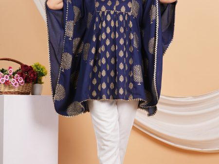 House of RP Women NavyBlue Rayon Ethnic Print Kaftan For Sale