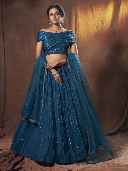 Myra Navy Blue Soft Net Lehenga Online Sale