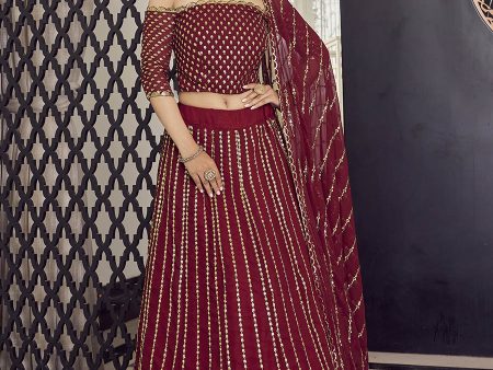 Myra Maroon Georgette Embroidered Designer Lehenga Online now