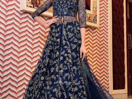 Myra Navy Blue Net Embroidery Gown Online Sale