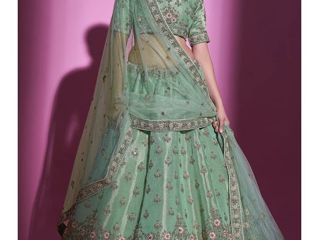 Myra Pista Green Gota Silk Embroidered Designer Lehenga Choli on Sale