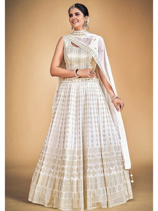 Myra White Georgette Real Georgette Lehenga Choli on Sale