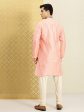 House of Pataudi Men Peach-Coloured Ethnic Motifs Printed Kurta Hot on Sale