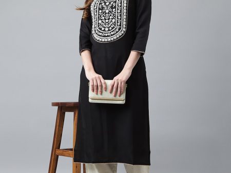 Khushal K Women Black & White Floral Yoke Design Kurta Online now