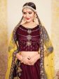 Myra Maroon Satin Embroidered Lehenga Hot on Sale