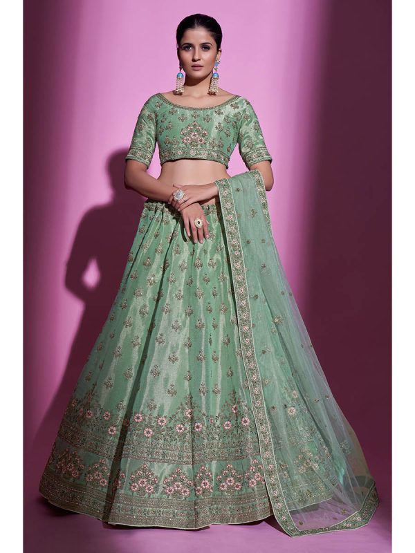 Myra Pista Green Gota Silk Embroidered Designer Lehenga Choli on Sale