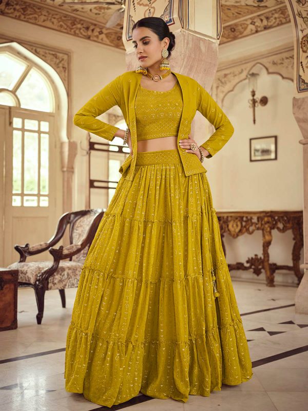 Myra Mustard Yellow georgette Designer Suit For Cheap