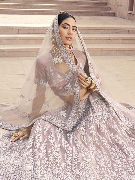 Myra Mauve Heavy Embroidered Soft Net bridal Lehenga For Sale